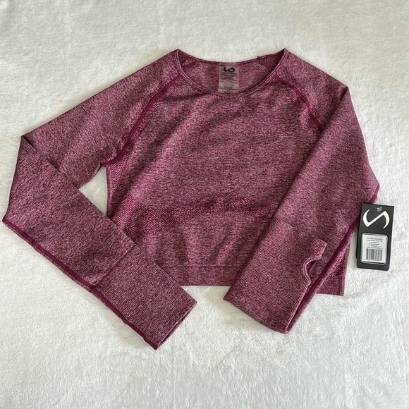 TLF React Seamless Long Sleeve Crop Top in Berry Heather - Picture 1 of 6